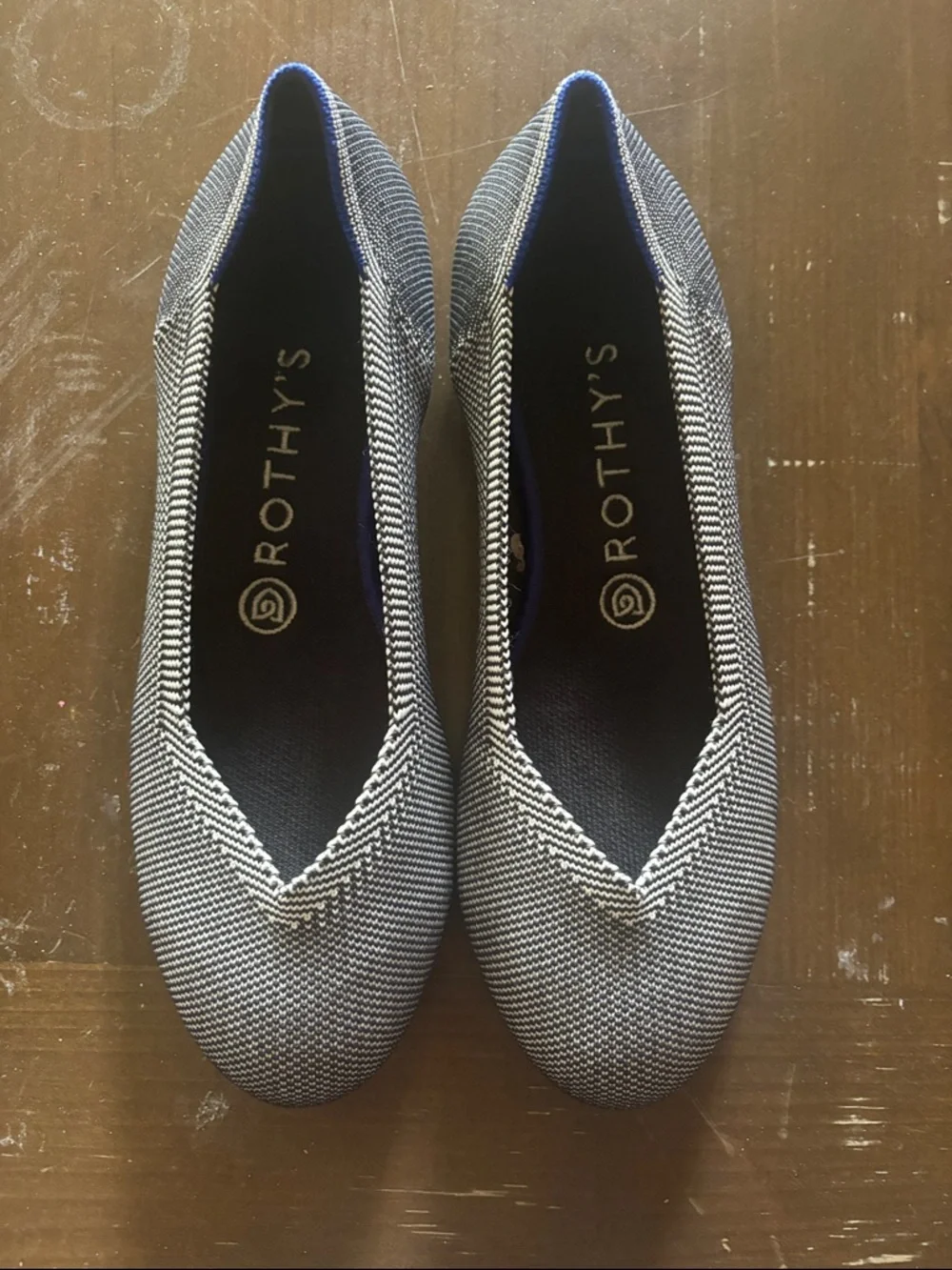 Rothy's Black and White Chevron Pointed Flats
